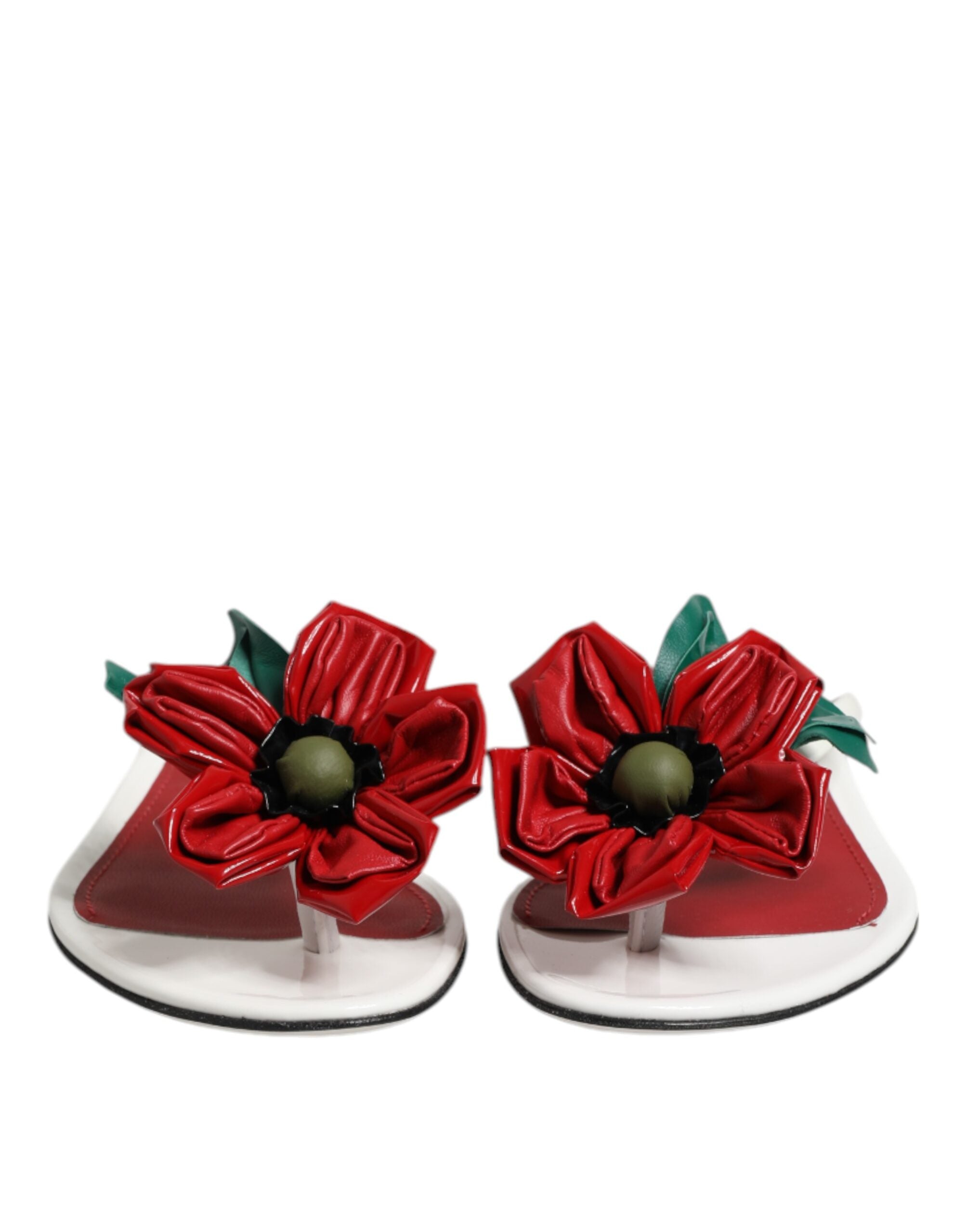 Dolce & Gabbana Red White KEIRA Flower Leather Sandals Shoes Dolce & Gabbana