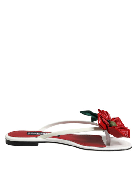 Dolce & Gabbana Red White KEIRA Flower Leather Sandals Shoes Dolce & Gabbana