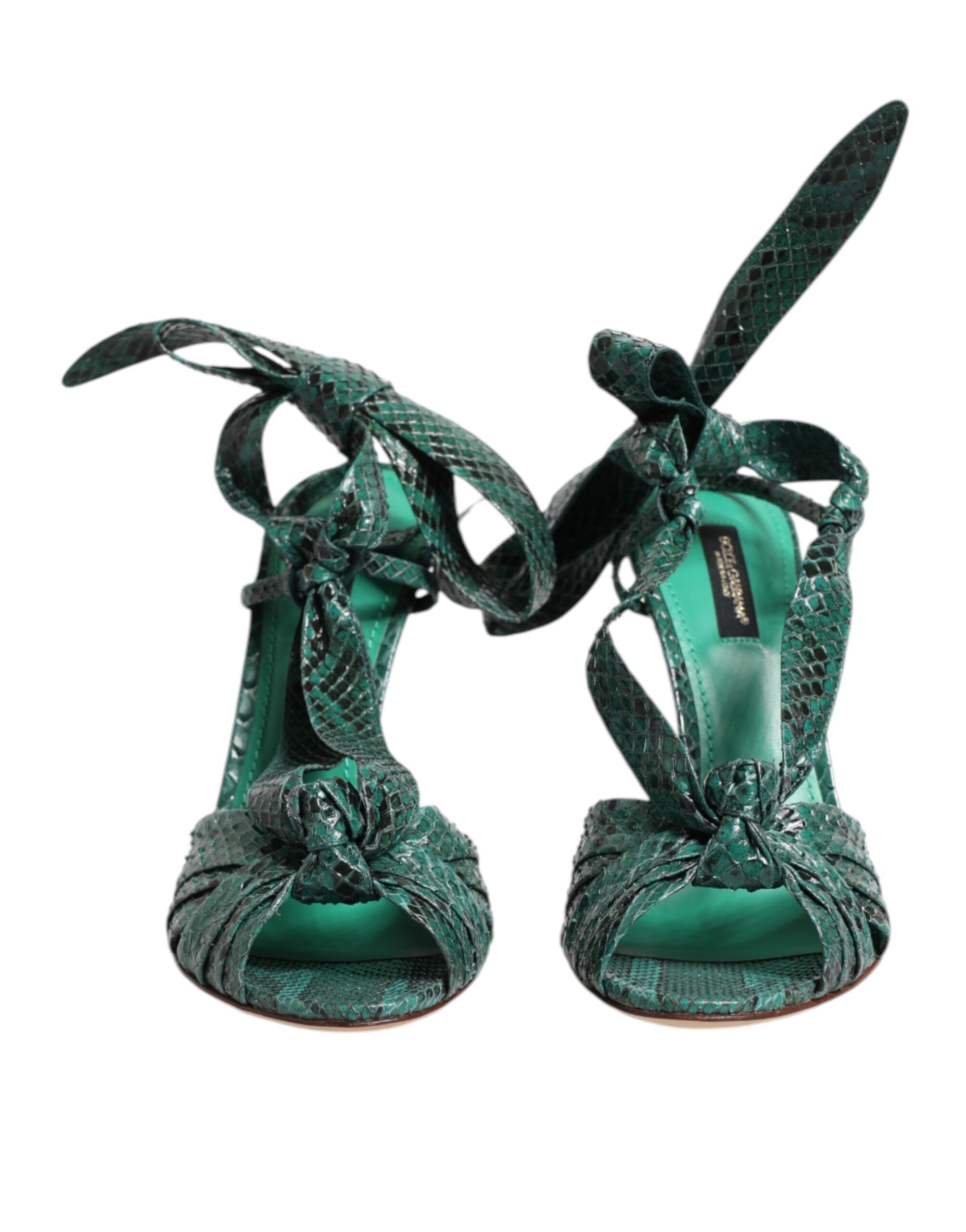 Dolce & Gabbana Green Python Leather Heels Sandals Shoes Dolce & Gabbana