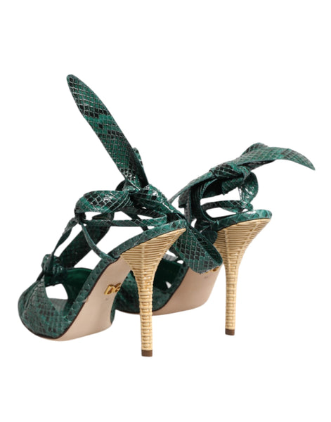 Dolce & Gabbana Green Python Leather Heels Sandals Shoes Dolce & Gabbana