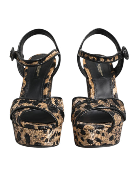 Dolce & Gabbana Brown Leopard Wedges Ankle Strap Sandals Shoes Dolce & Gabbana