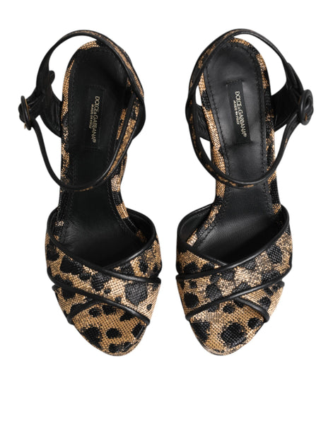 Dolce & Gabbana Brown Leopard Wedges Ankle Strap Sandals Shoes Dolce & Gabbana