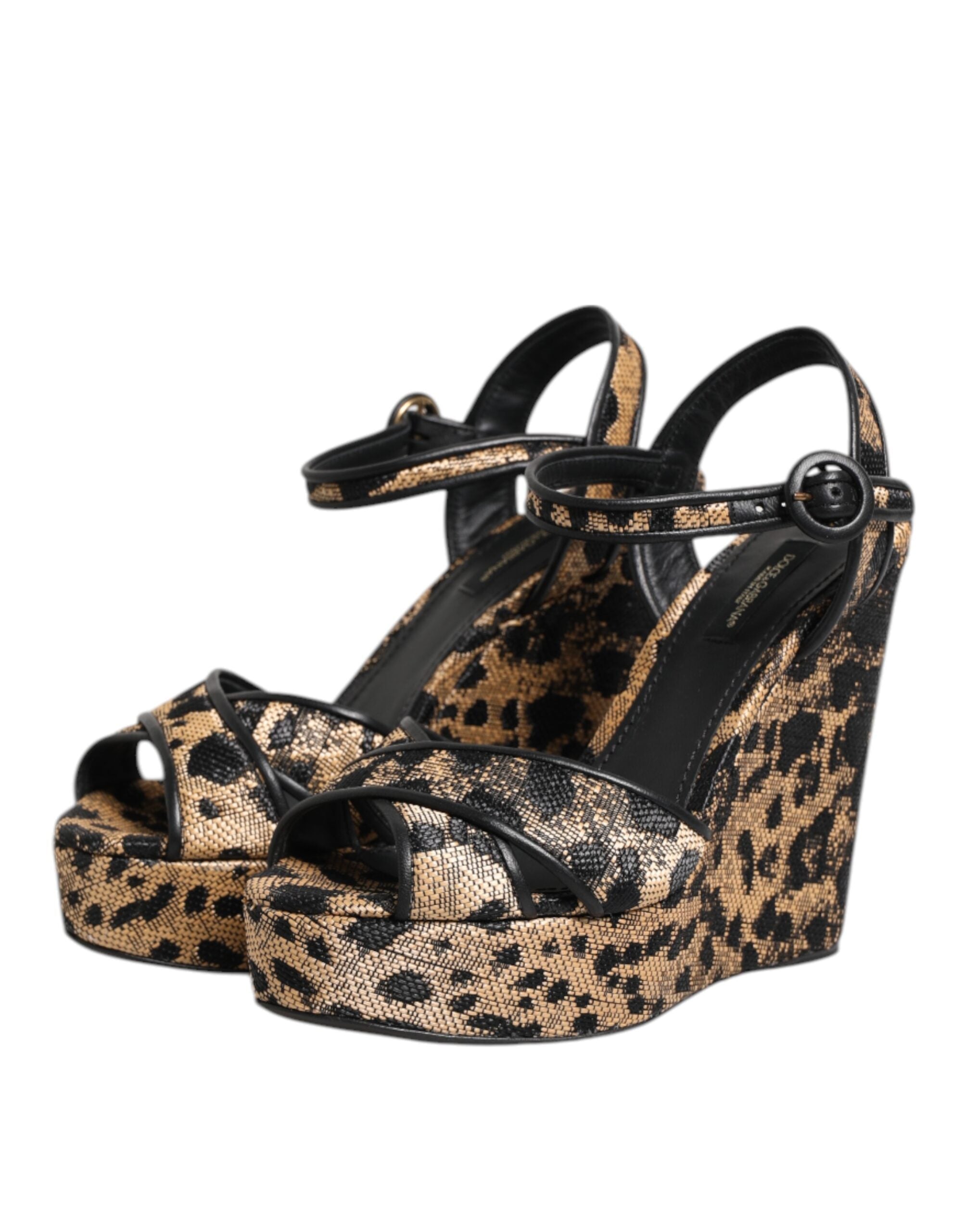 Dolce & Gabbana Brown Leopard Wedges Ankle Strap Sandals Shoes Dolce & Gabbana