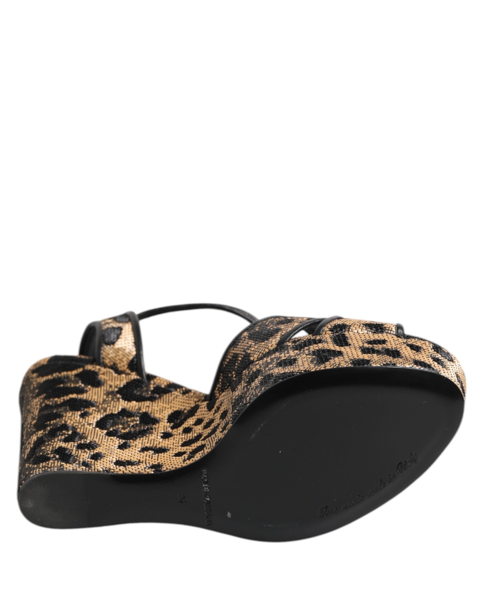 Dolce & Gabbana Brown Leopard Wedges Ankle Strap Sandals Shoes Dolce & Gabbana