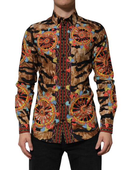 Dolce & Gabbana GOLD Cotton Tiger Carretto Long Sleeve Shirt Dolce & Gabbana