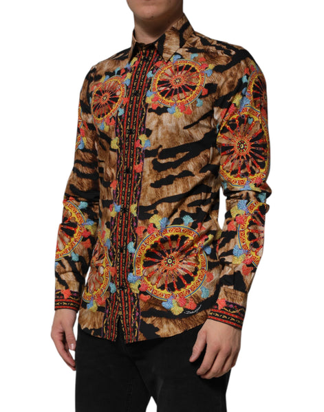 Dolce & Gabbana GOLD Cotton Tiger Carretto Long Sleeve Shirt Dolce & Gabbana