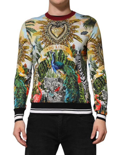 Dolce & Gabbana Tropical Heart Crown Silk Pullover Sweater Dolce & Gabbana