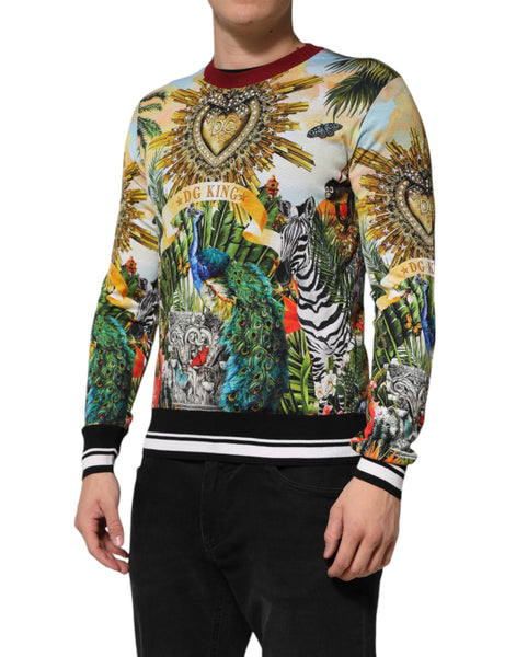 Dolce & Gabbana Tropical Heart Crown Silk Pullover Sweater Dolce & Gabbana