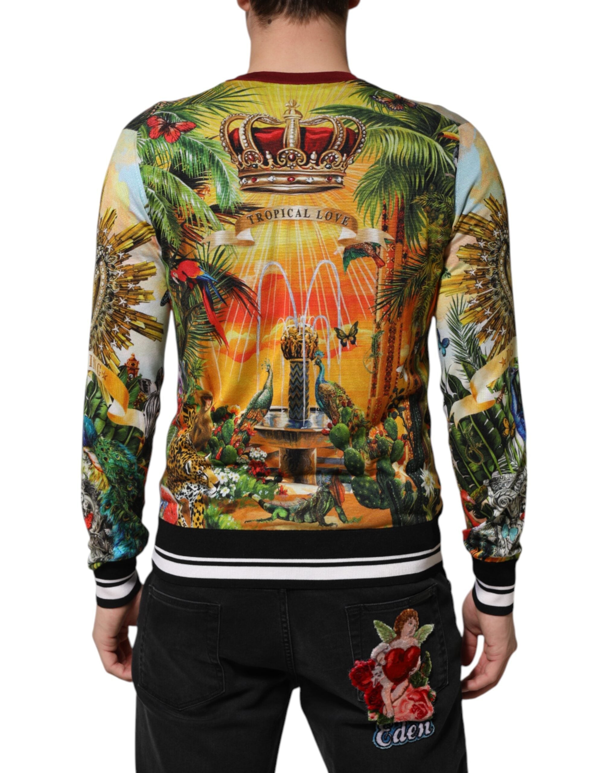 Dolce & Gabbana Tropical Heart Crown Silk Pullover Sweater Dolce & Gabbana