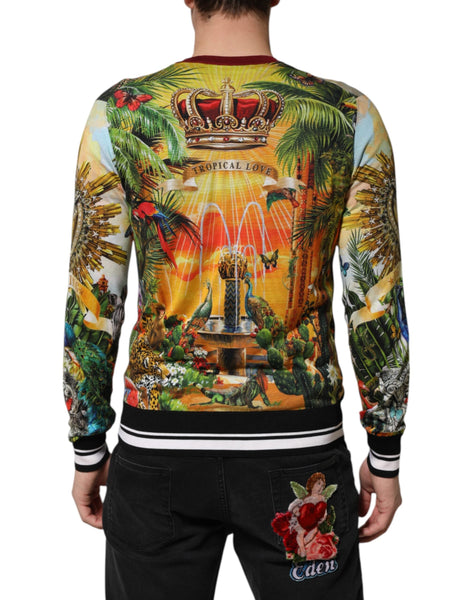 Dolce & Gabbana Tropical Heart Crown Silk Pullover Sweater Dolce & Gabbana