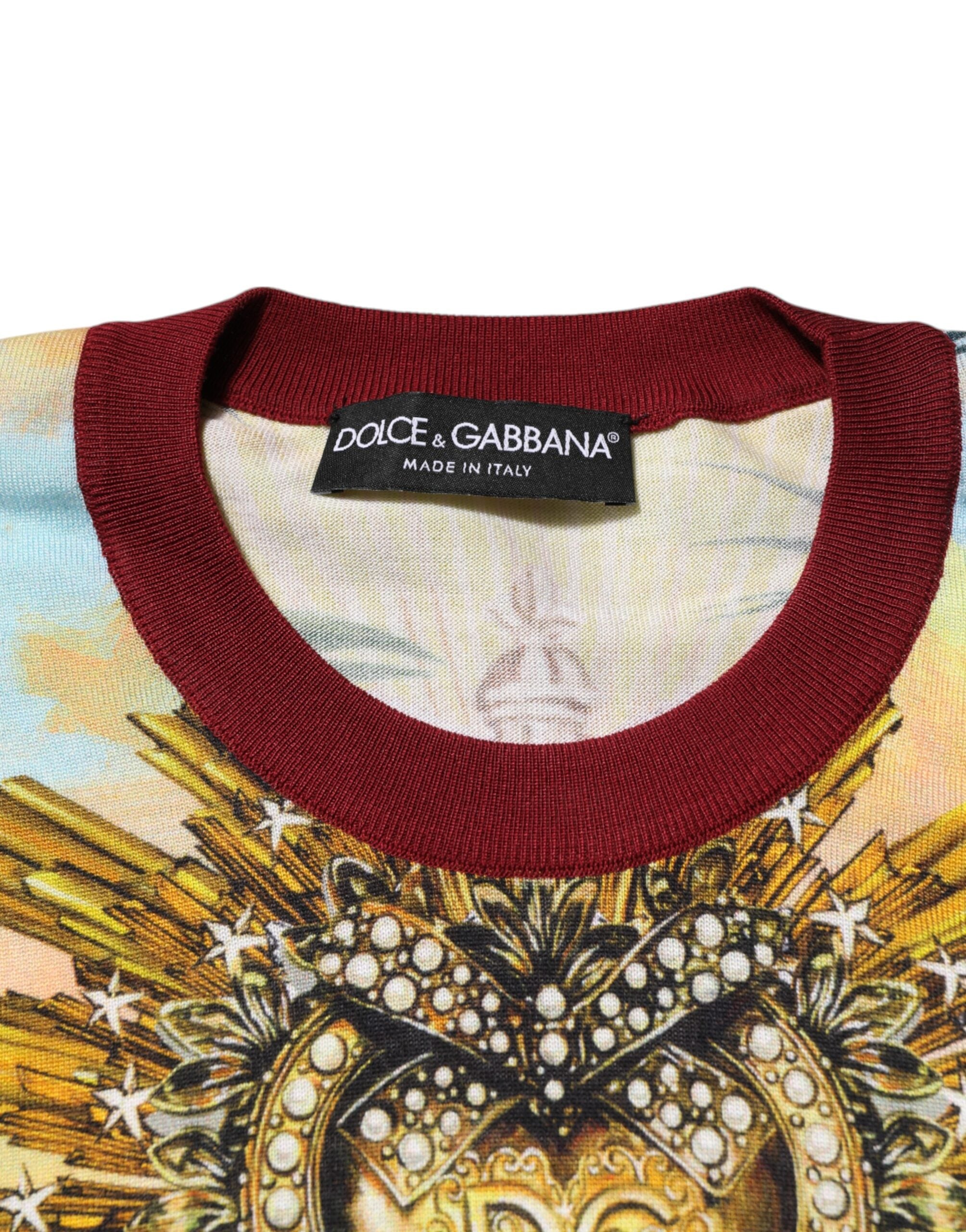 Dolce & Gabbana Tropical Heart Crown Silk Pullover Sweater Dolce & Gabbana
