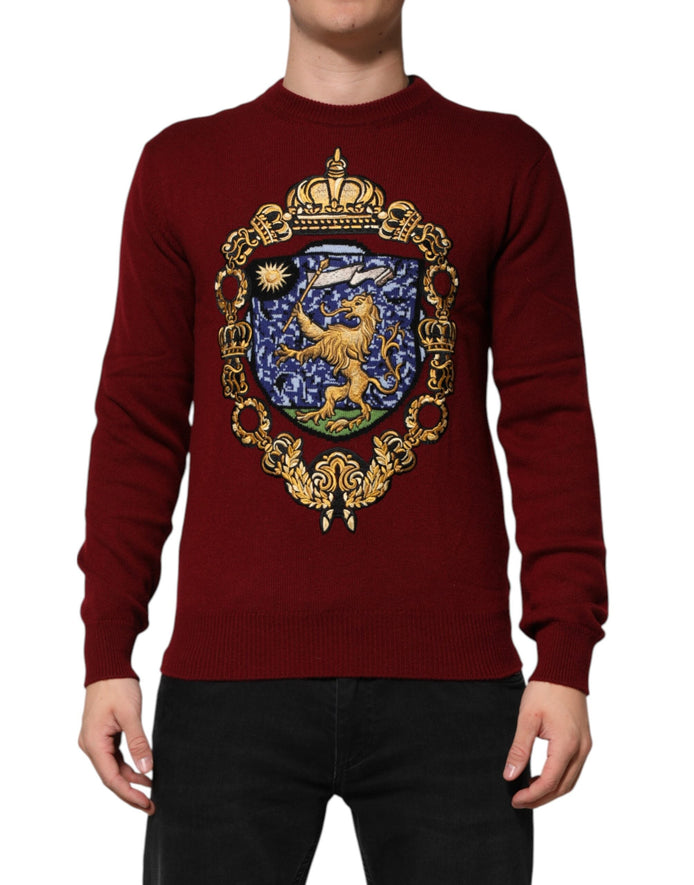 Dolce & Gabbana Burgundy Cashmere Lion Crest Pullover Sweater Dolce & Gabbana