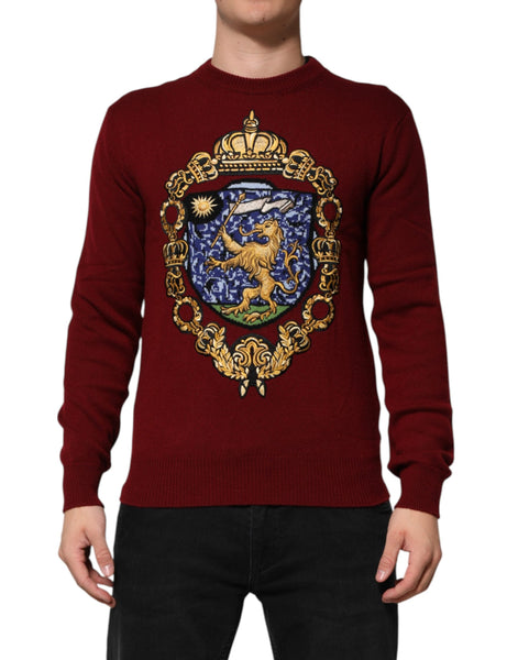 Dolce & Gabbana Burgundy Cashmere Lion Crest Pullover Sweater Dolce & Gabbana