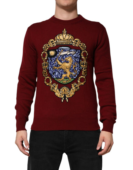 Dolce & Gabbana Burgundy Cashmere Lion Crest Pullover Sweater Dolce & Gabbana