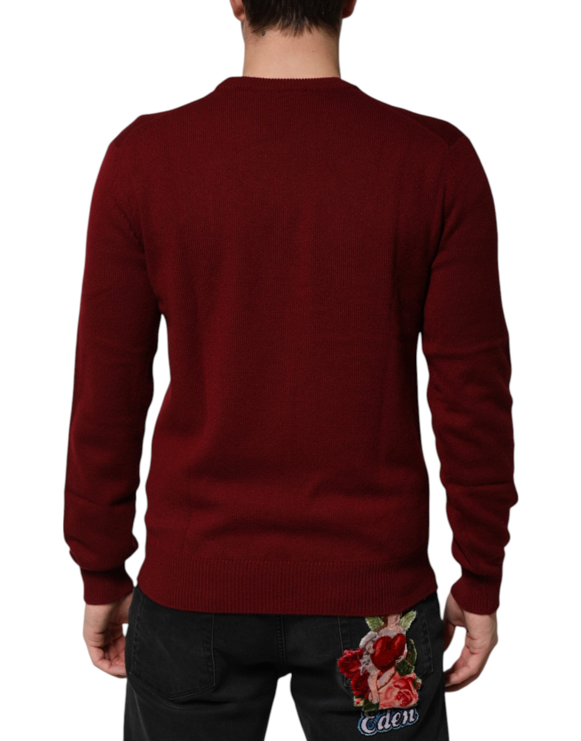 Dolce & Gabbana Burgundy Cashmere Lion Crest Pullover Sweater Dolce & Gabbana