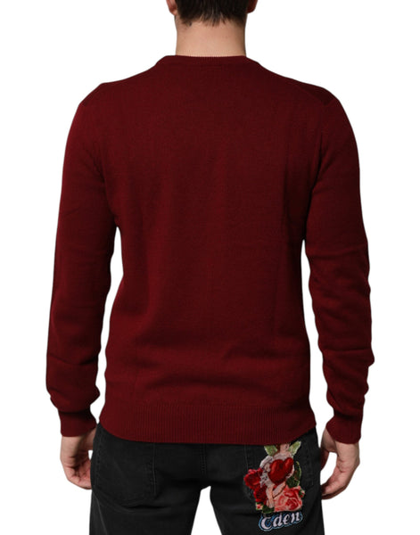 Dolce & Gabbana Burgundy Cashmere Lion Crest Pullover Sweater Dolce & Gabbana