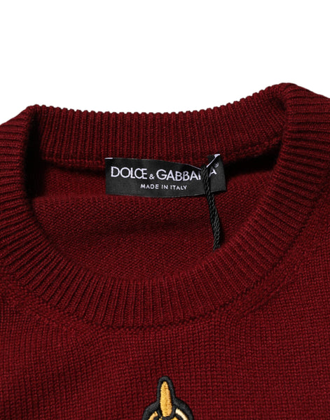 Dolce & Gabbana Burgundy Cashmere Lion Crest Pullover Sweater Dolce & Gabbana