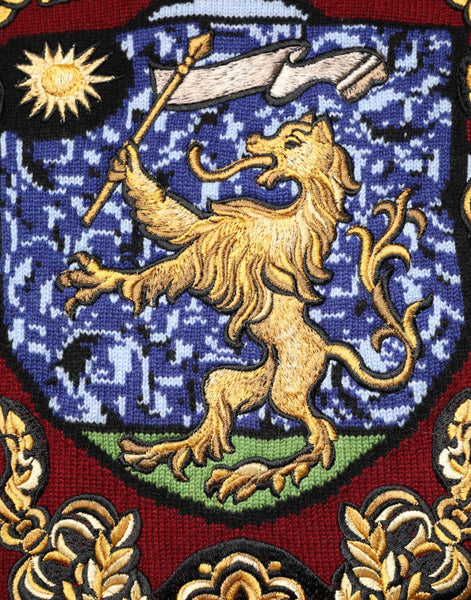 Dolce & Gabbana Burgundy Cashmere Lion Crest Pullover Sweater Dolce & Gabbana