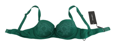Dolce & Gabbana Green Silk Stretch Floral Lace Bra Underwear Dolce & Gabbana