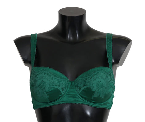 Dolce & Gabbana Green Silk Stretch Floral Lace Bra Underwear Dolce & Gabbana