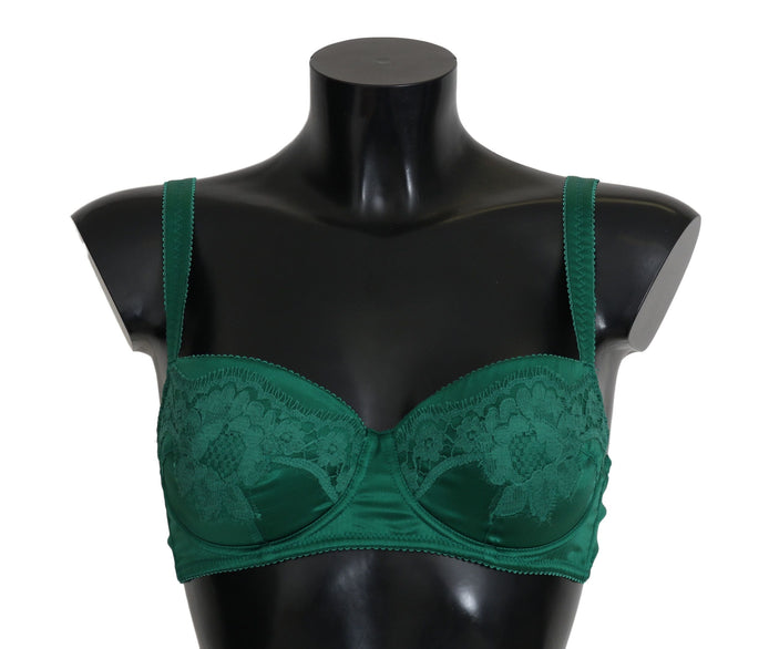 Dolce & Gabbana Green Silk Stretch Floral Lace Bra Underwear Dolce & Gabbana
