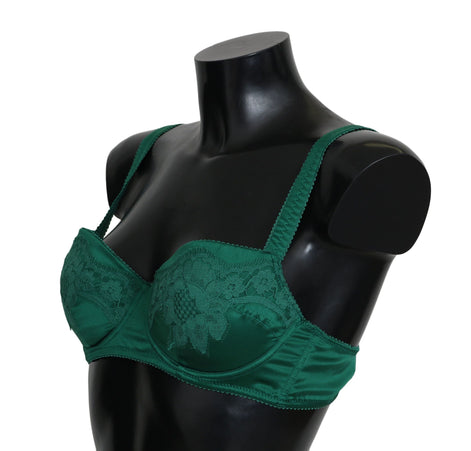 Dolce & Gabbana Green Silk Stretch Floral Lace Bra Underwear Dolce & Gabbana