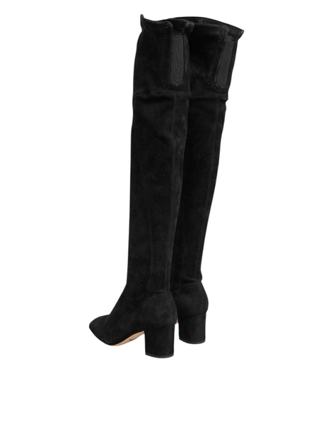 Dolce & Gabbana Black Suede Leather Knee High Boots Shoes Dolce & Gabbana