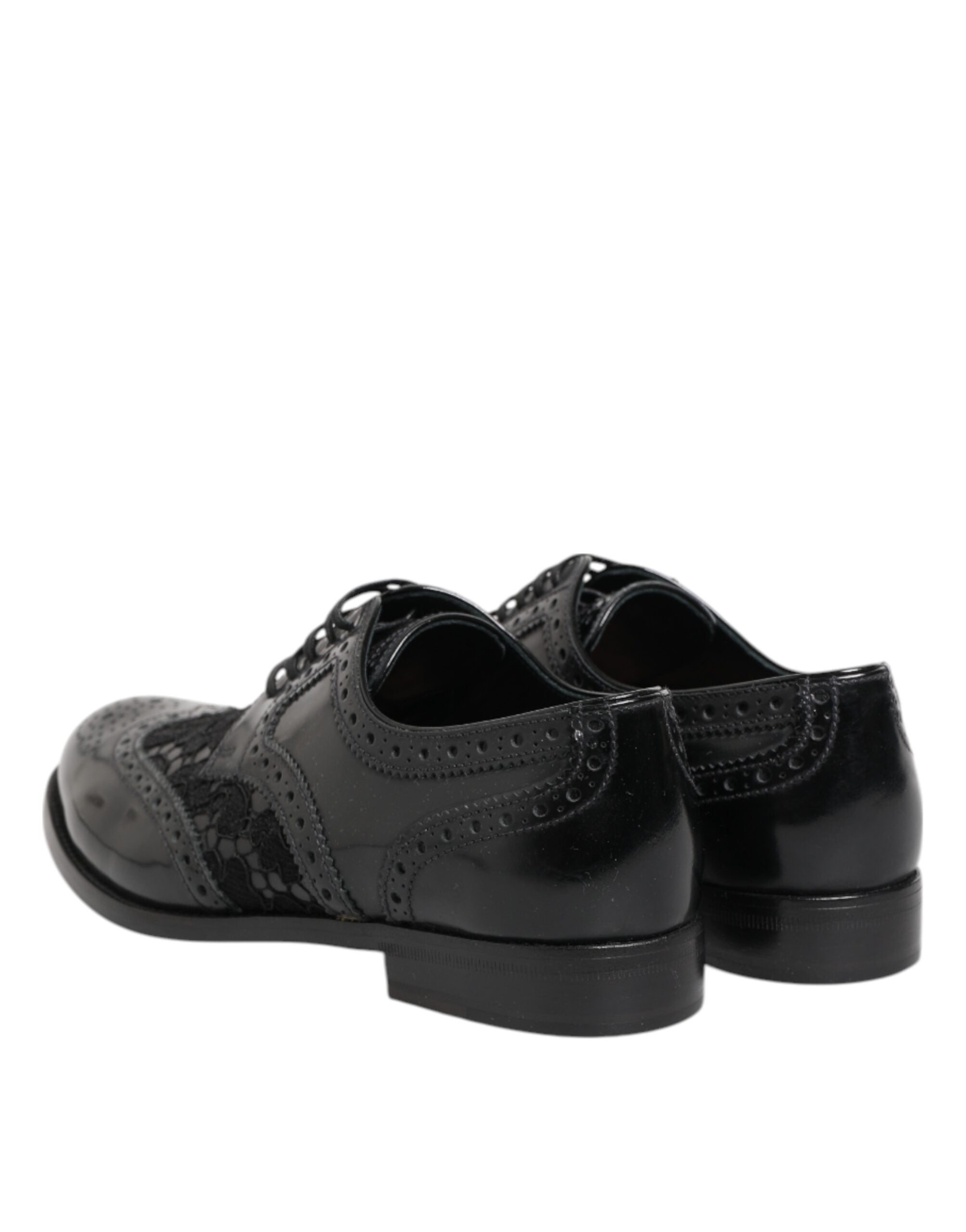 Dolce & Gabbana Black Leather Floral Lace Dress Formal  Shoes Dolce & Gabbana