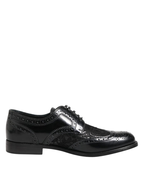 Dolce & Gabbana Black Leather Floral Lace Dress Formal  Shoes