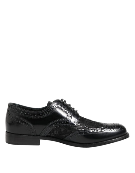 Dolce & Gabbana Black Leather Floral Lace Dress Formal  Shoes Dolce & Gabbana
