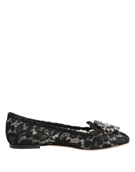 Dolce & Gabbana Black Taormina Lace Crystals Flats Shoes Dolce & Gabbana