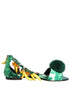 Dolce & Gabbana Green Mink Fur Satin Banana Leaf Sandals Shoes Dolce & Gabbana