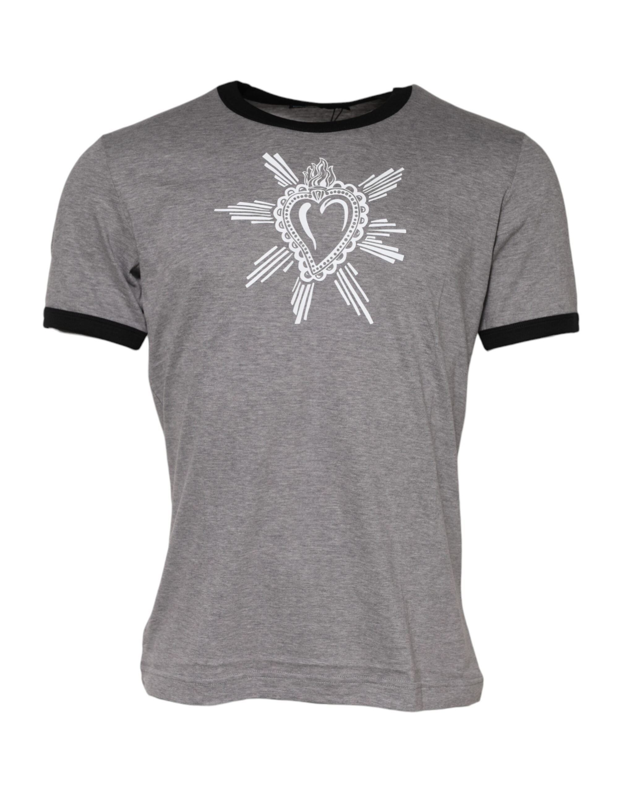 Dolce & Gabbana Gray Sacred Heart Cotton Crew Neck T-shirt Dolce & Gabbana