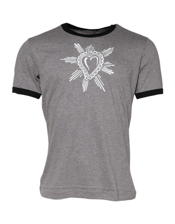 Dolce & Gabbana Gray Sacred Heart Cotton Crew Neck T-shirt Dolce & Gabbana