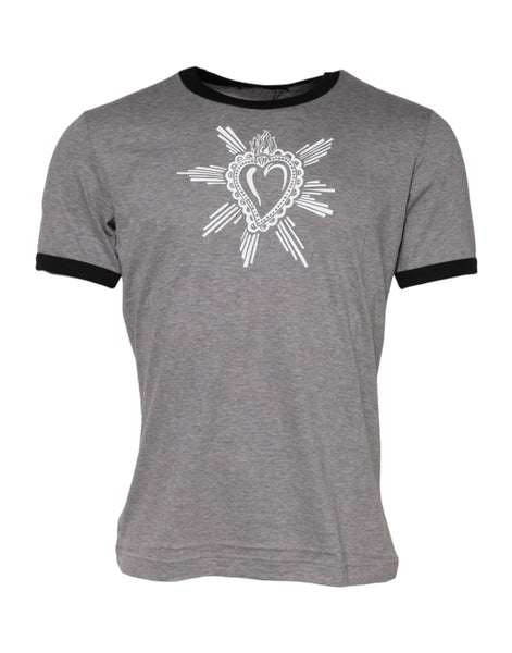 Dolce & Gabbana Gray Sacred Heart Cotton Crew Neck T-shirt Dolce & Gabbana