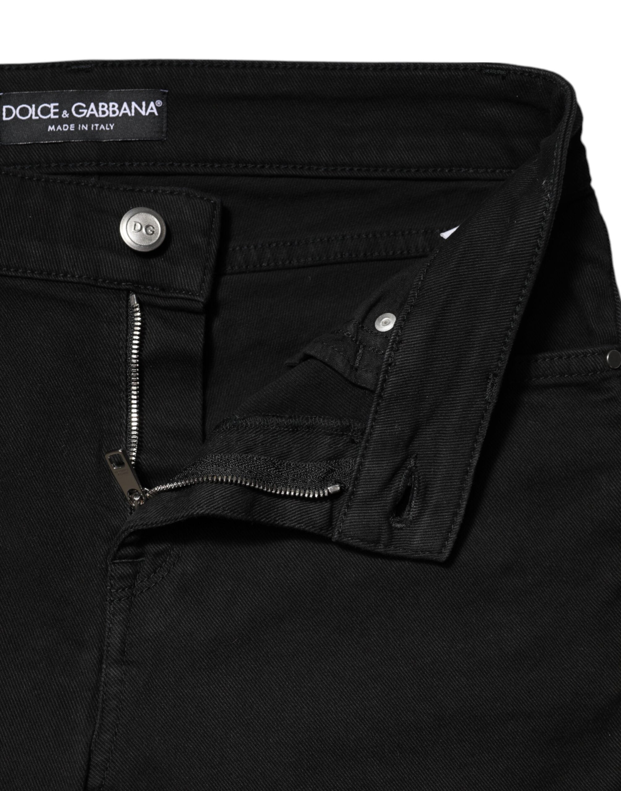 Dolce & Gabbana Black Cotton Skinny Mid Waist Denim Jeans Dolce & Gabbana