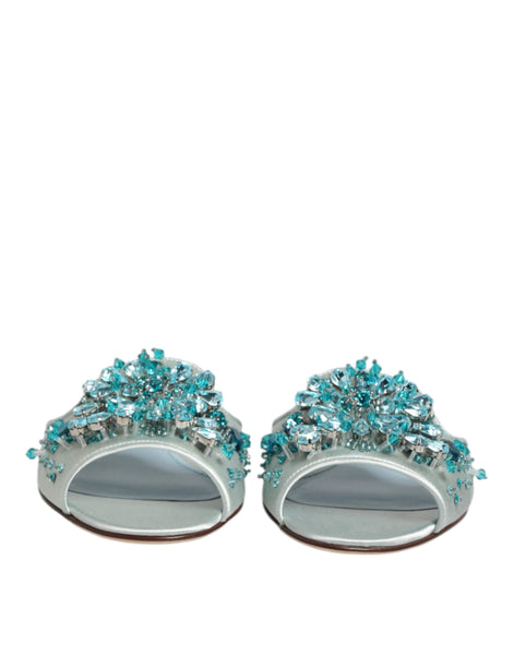 Dolce & Gabbana Silver Blue Leather Bead Embellish Slide Shoes Dolce & Gabbana