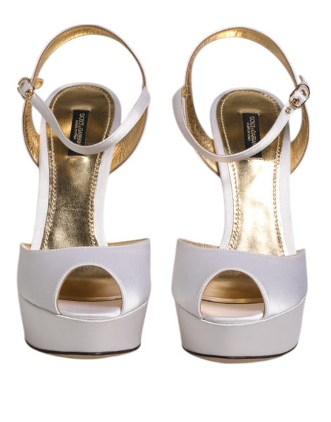 Dolce & Gabbana White Satin Platform Heels Sandals Shoes Dolce & Gabbana