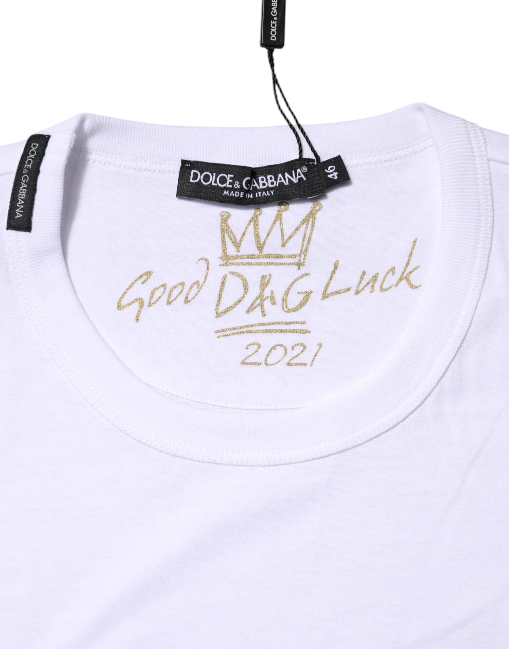 Dolce & Gabbana White Cotton Goodluck 2022 Crew Neck T-shirt Dolce & Gabbana