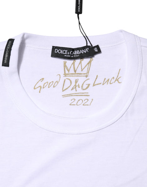 Dolce & Gabbana White Cotton Goodluck 2022 Crew Neck T-shirt Dolce & Gabbana