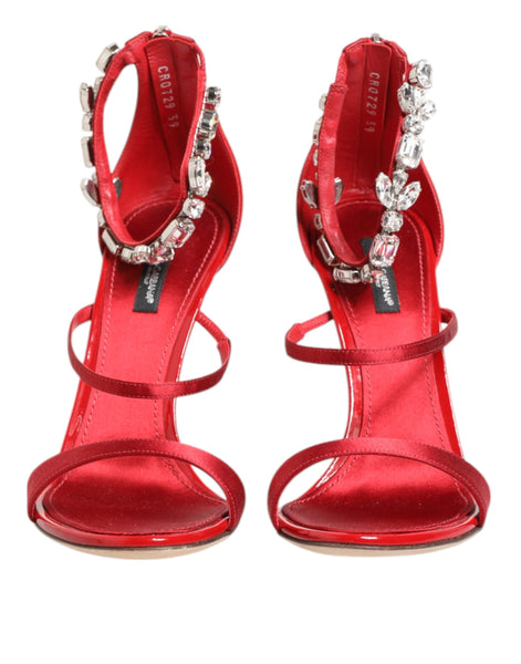 Dolce & Gabbana Red Satin Crystals Keira Sandals Heels Shoes Dolce & Gabbana