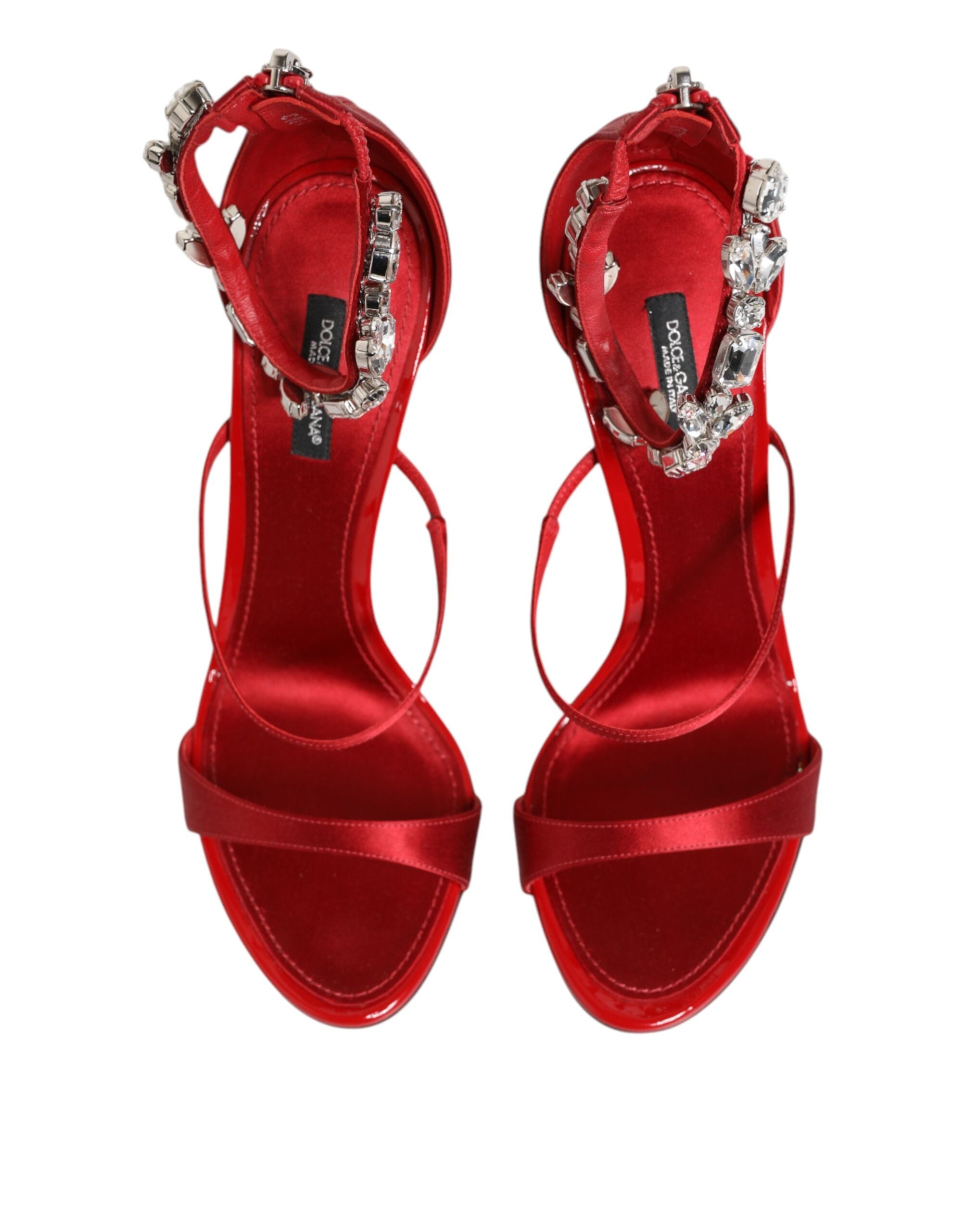 Dolce & Gabbana Red Satin Crystals Keira Sandals Heels Shoes Dolce & Gabbana