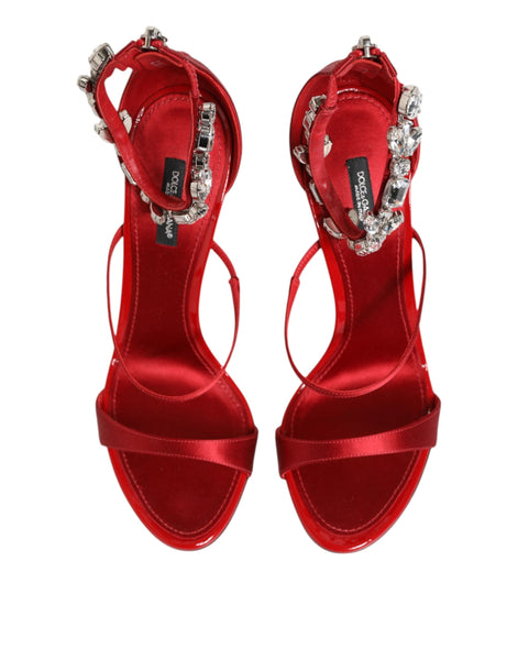 Dolce & Gabbana Red Satin Crystals Keira Sandals Heels Shoes Dolce & Gabbana