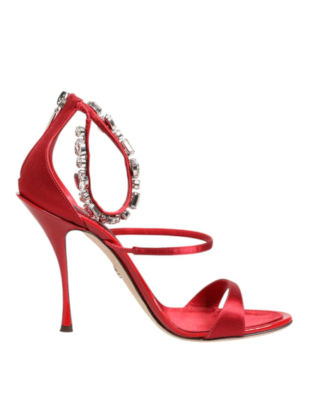Dolce & Gabbana Red Satin Crystals Keira Sandals Heels Shoes Dolce & Gabbana