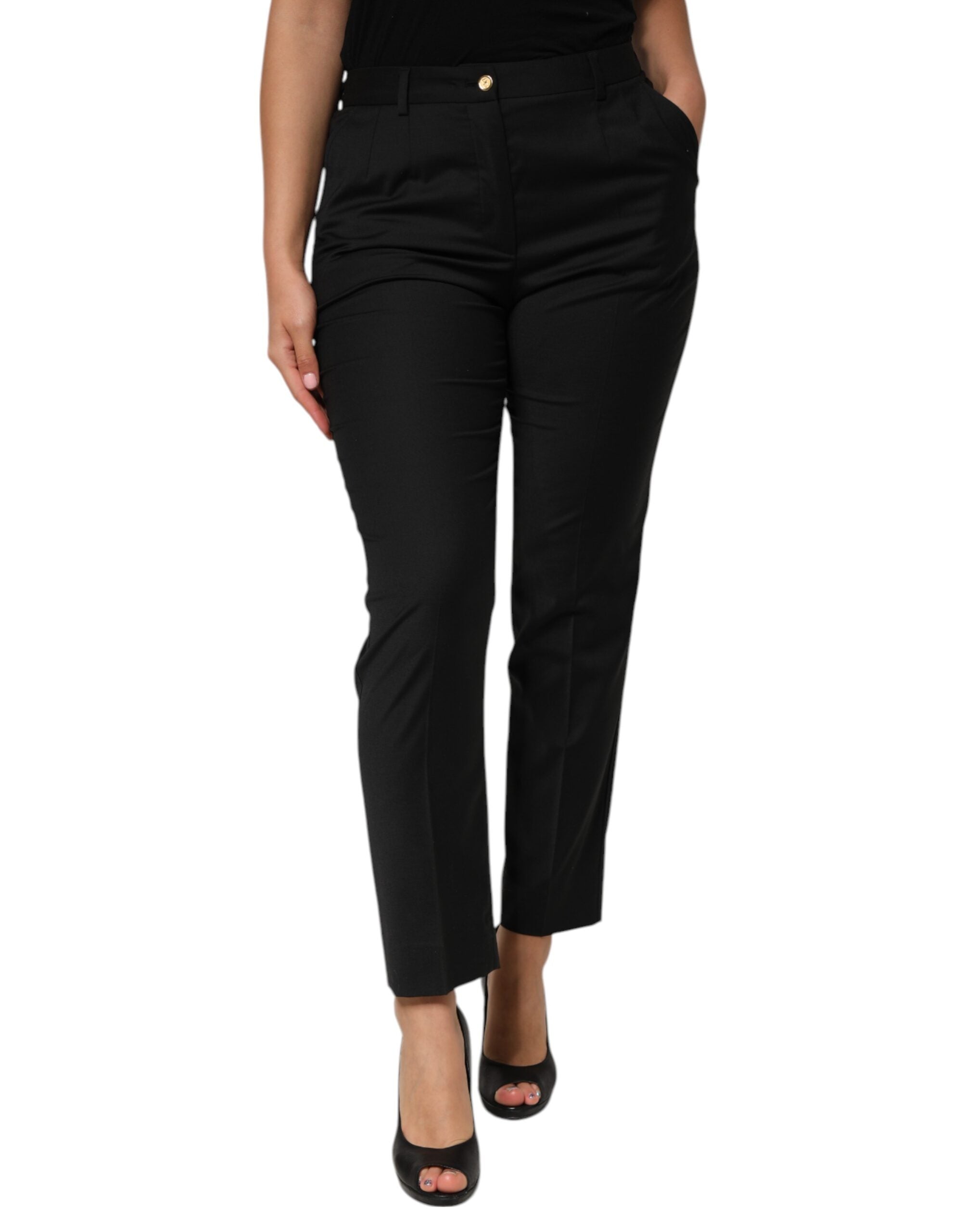 Dolce & Gabbana Black Polyester Tapered Women Trouser Pants Dolce & Gabbana