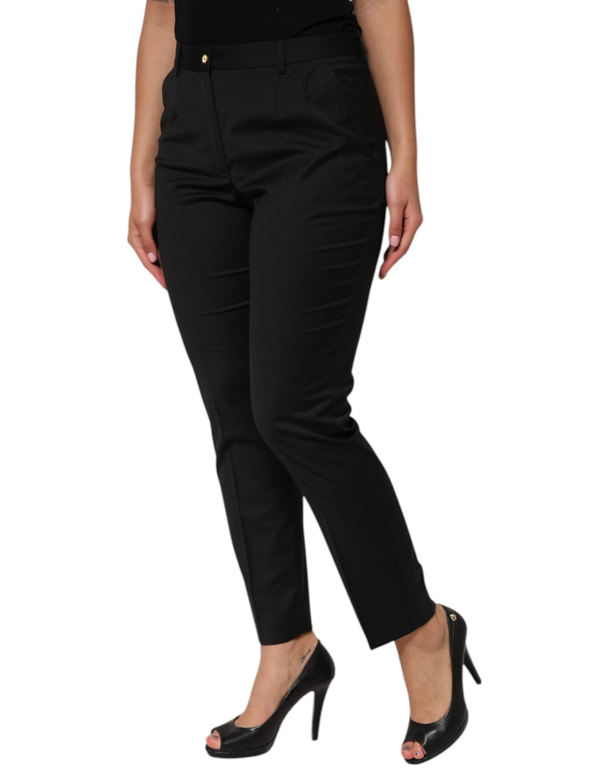 Dolce & Gabbana Black Polyester Tapered Women Trouser Pants Dolce & Gabbana