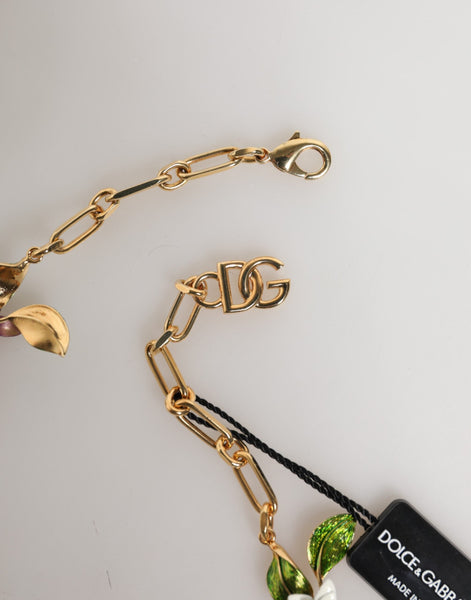Dolce & Gabbana Gold Brass Logo Detail Floral Fashion Jewelry Necklace Dolce & Gabbana
