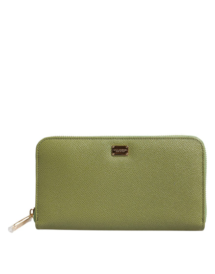 Dolce & Gabbana Green Leather Logo Plaque Zip Around Continenta Wallet Dolce & Gabbana