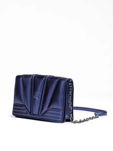 Ferrari Metal blue GT patent leather bag with chain Ferrari