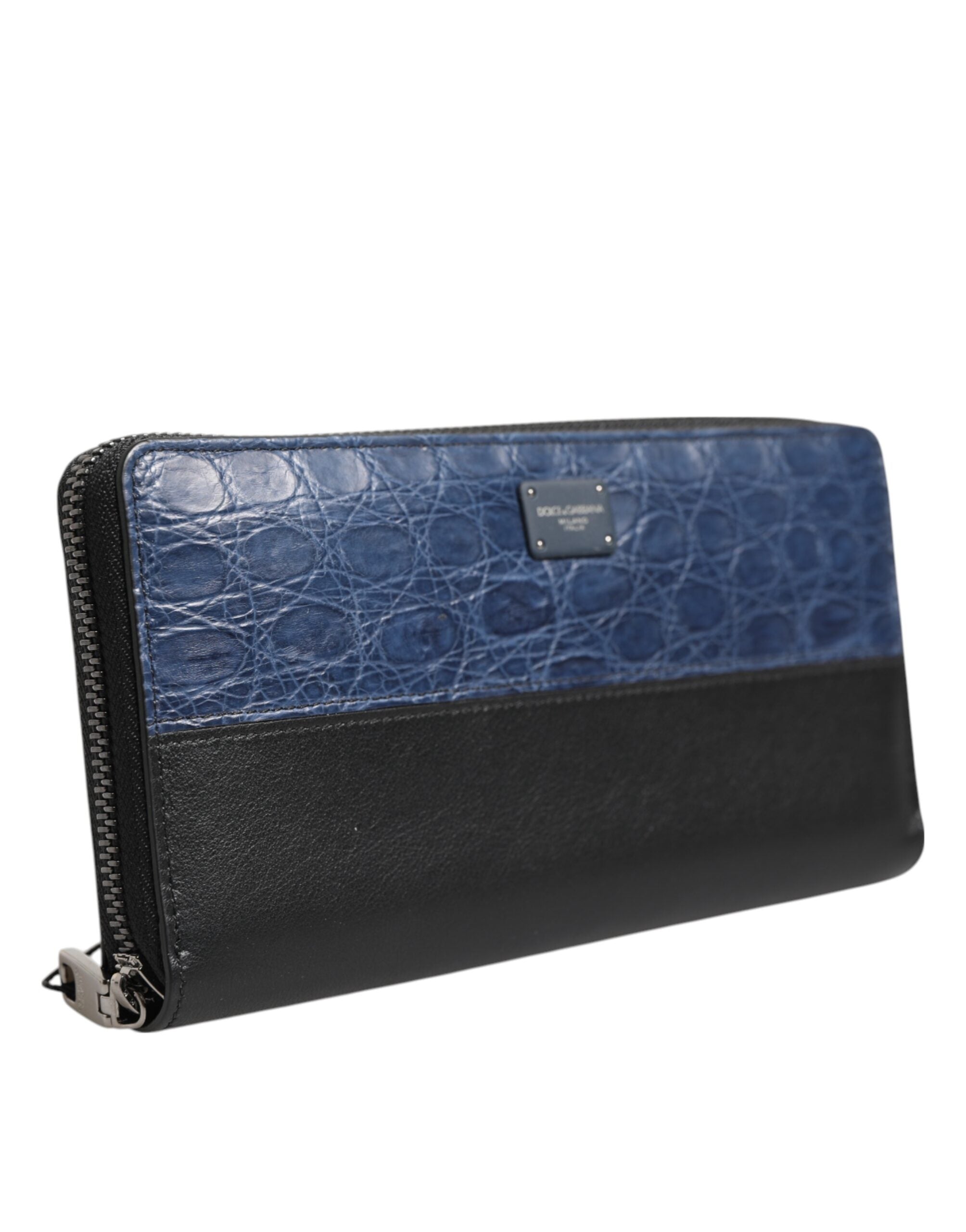 Dolce & Gabbana Black Blue Exotic Leather Men Continental Clutch Wallet Dolce & Gabbana